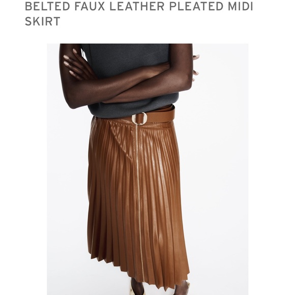 BELTED FAUX LEATHER PLEATED MIDI SKIRT- ZARA - Picture 5 of 7